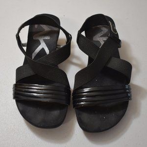 Anne Klein Sport Akkanelle Black Stretch Fabric Crisscross Low Wedge Sandal 6